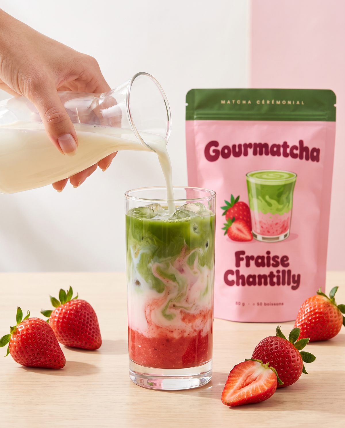 Iced matcha latte Gourmatcha Fraise Chantilly